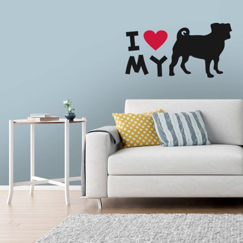 Adesivo de parede Adesivo de Parede I love my Pug