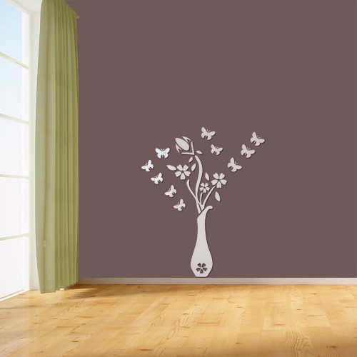 Adesivo de parede Espelho Decorativo Vaso de Flores