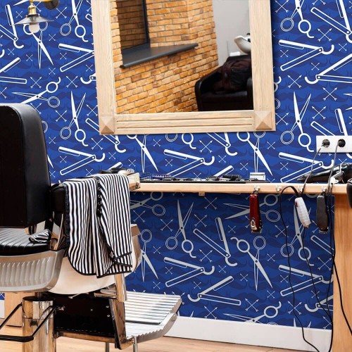 Adesivo de parede Papel de Parede Barber Shop Blue