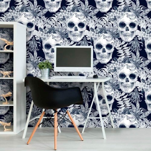 Adesivo de parede Papel de Parede Caveira Floral