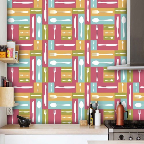 Adesivo de parede Papel de Parede Talheres Cores