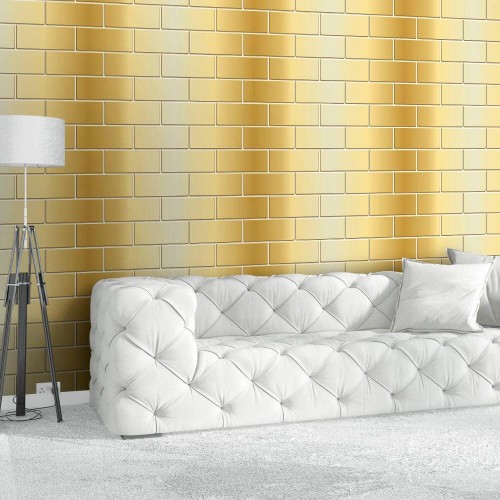 Adesivo de parede Papel de Parede Tijolo Metálico Gold